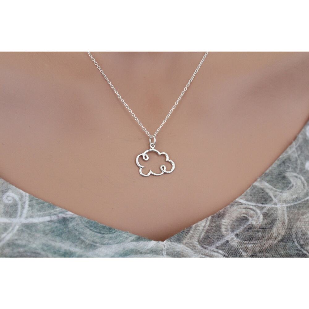Sterling Silver Small Cloud Charm Necklace, Silver Small Cloud Charm Necklace